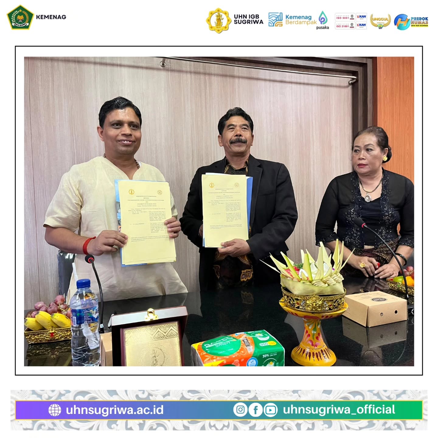 Rektor UHN Sugriwa Dan Rektor University of Patanjali Teken MoU Tri Dharma Perguruan Tinggi
