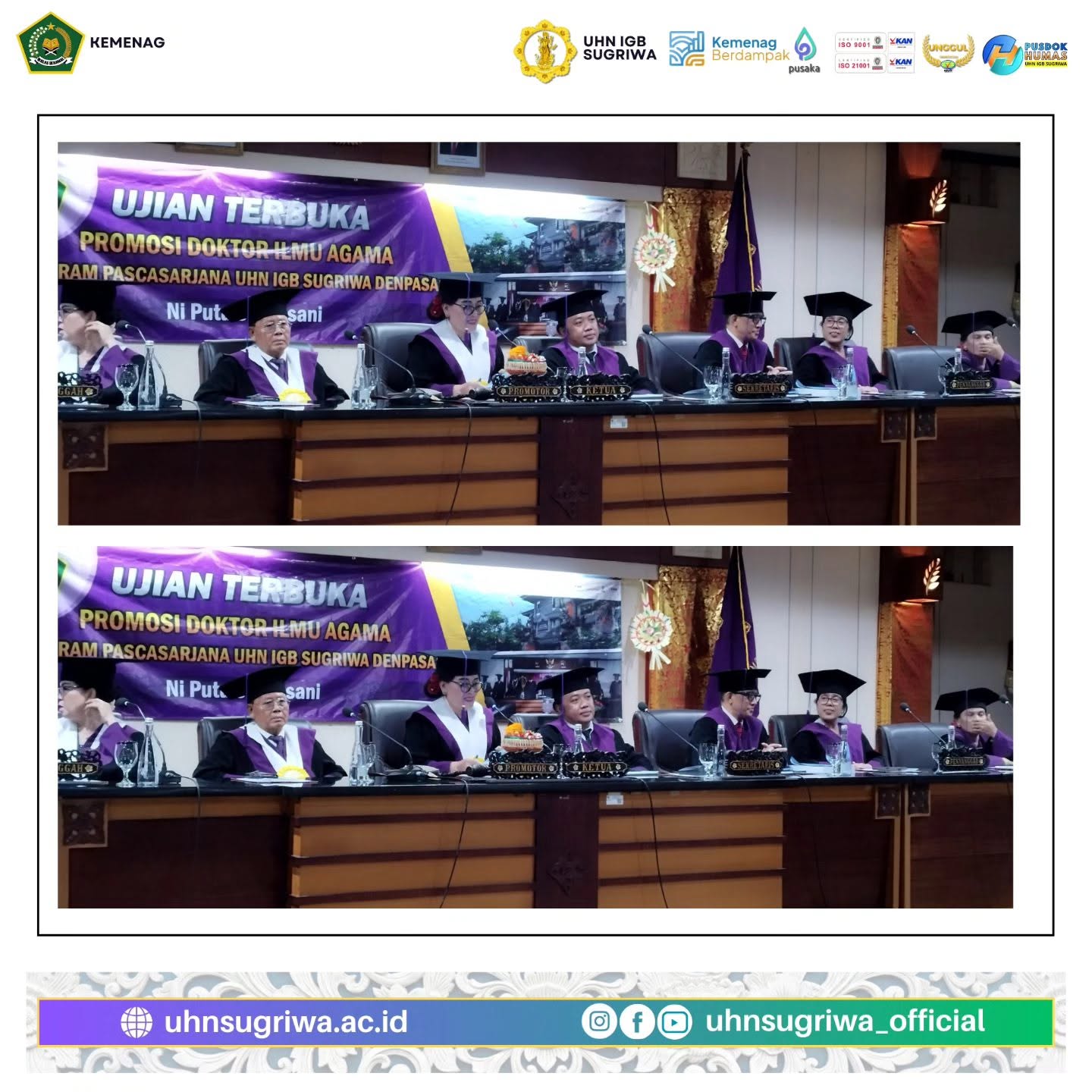 Program Doktor Ilmu Agama UHN Sugriwa Lahirkan Doktor Yang Ke 181